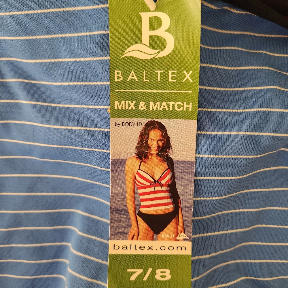 NWT Baltex by Body ID Light blue and white striped swim tankini. Size 7/8. - Picture 3 of 4